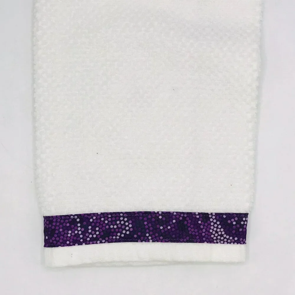 Hanging Kitchen Towel: Purple Swirled Tiny Dots Topper, Button Closure